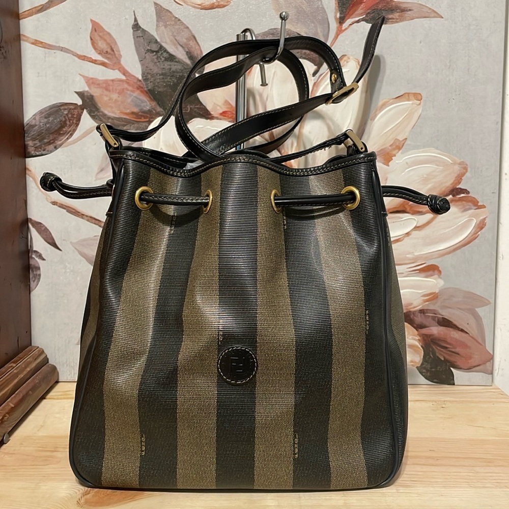 Fendi Black and Brown Striped Shoulder Bag